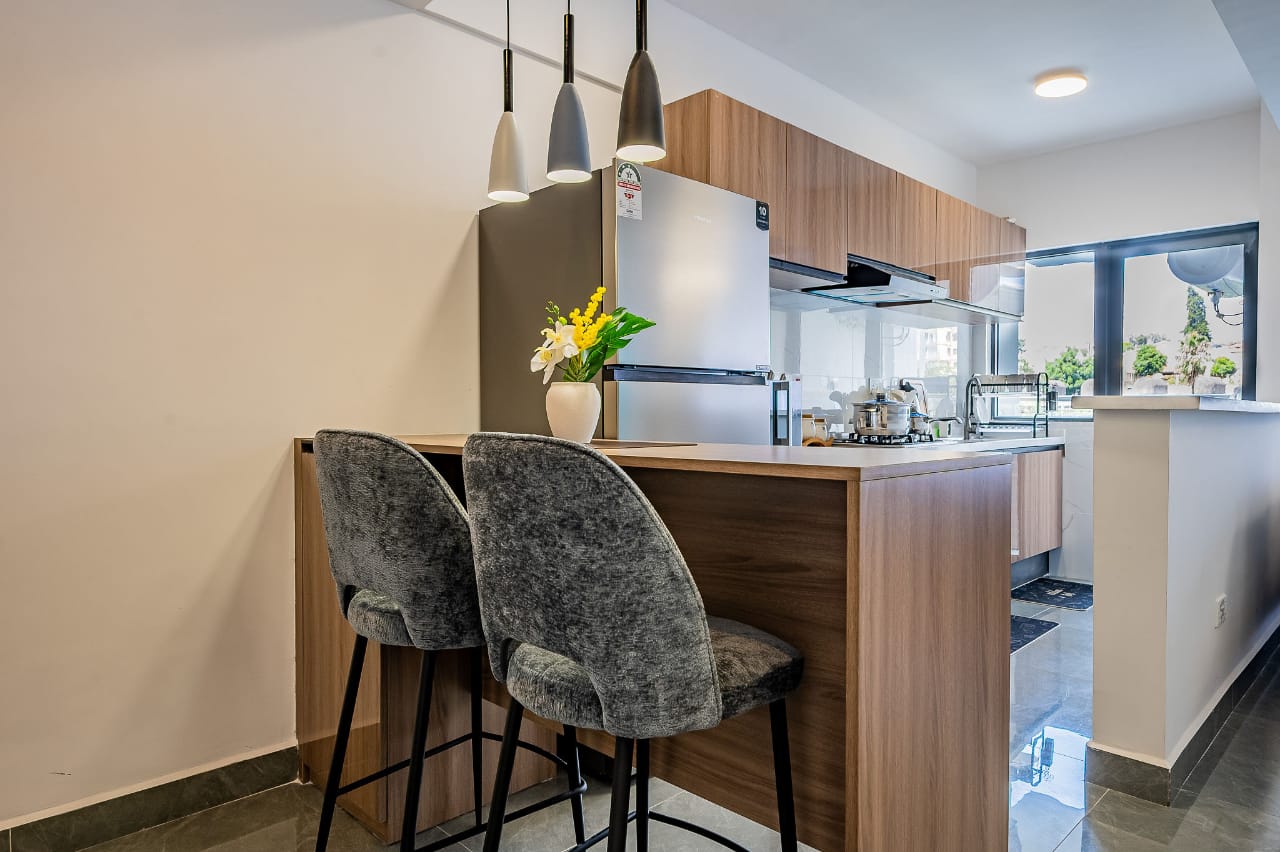 Modern fitted kitchen in Riverside Nairobi apartment